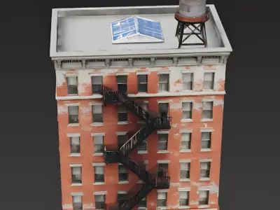 5-Story Urban Brick Tenement Building 3D Model Low-poly 3D model