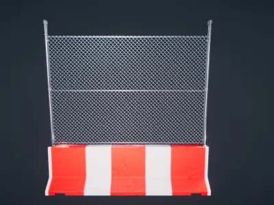 Jersey Concrete Barrier with fence Low-poly 3D model