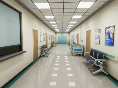 Hospital Hallway Low-poly 3D model