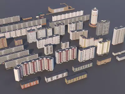 Russian buildings pack Low-poly 3D model
