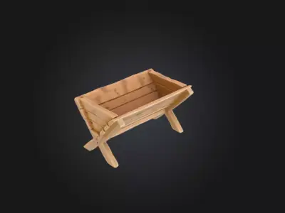 Rustic Wooden Cradle Trough Low-poly 3D model