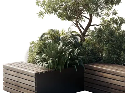 Urban Environment Urban Furniture Green Benches 24 3D model