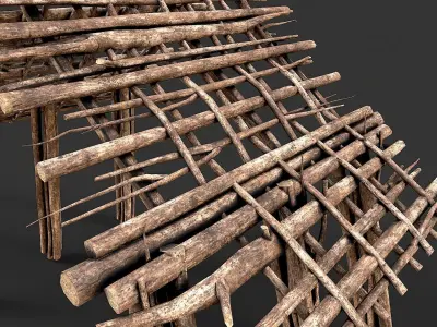 Primitive Wood Stick Jungle Shelter 9 Low-poly 3D model