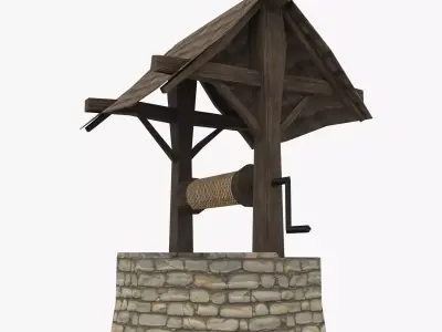 well low-poly water with wooden roof Low-poly 3D model