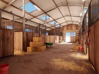 Modular Modern Stable Environment Low-poly 3D model