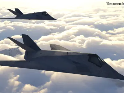  Military Stealth Aircraft in Flight 