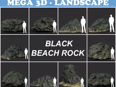 Low poly Black Beach Rock Collection 1 210210 Low-poly 3D model