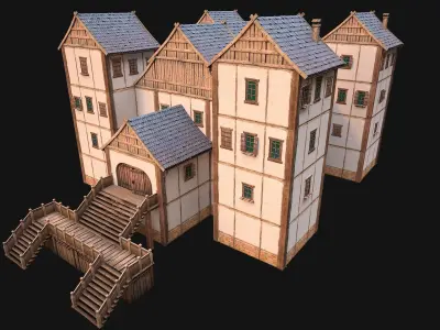 Medieval City Building Barracks Fortress Low-poly 3D model