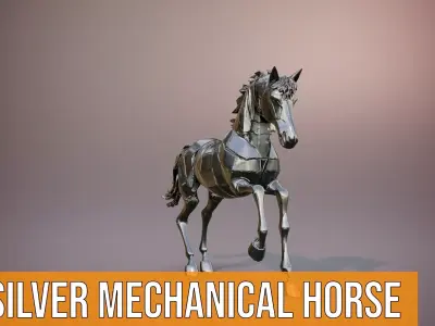 Silver Mechanical Horse model pack Low-poly 3D model