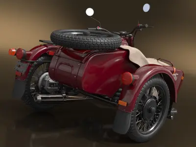  Retro Motorcycle Ural M70 with Cradle Maroon Color Rigged 