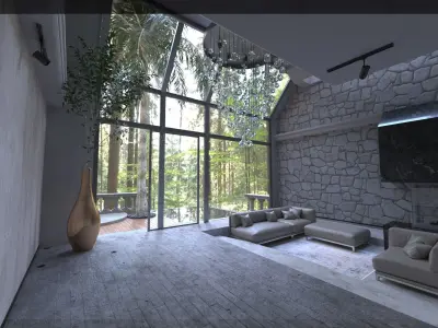 Modern Loft in forest Living room interior 3D Model  3D model 3D model