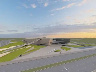Museum futuristic building in desert 3D model
