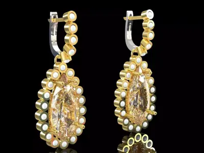 Fancy Diamond Teardrop Earrings with Pearl Halo pe0056 3D print model