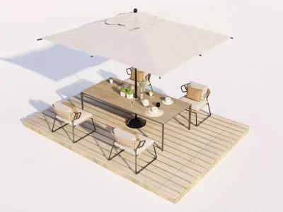 Residential Backyard Patio Dining 3D Model Pack Low-poly 3D model