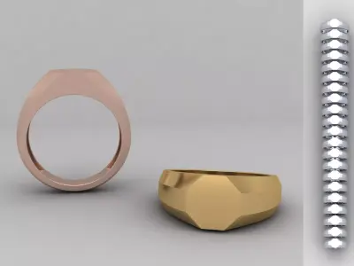 octagonal  Signet Ring Base 8MM top in All sizes 232-MWC 3D print model