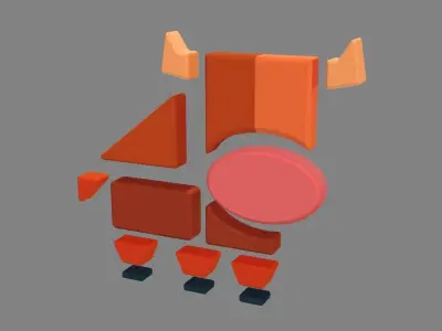 Animal shape blocks - Splicing to assemble building block bull Low-poly 3D model