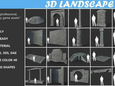 Low poly Ancient Dragon Temple Element Pack Low-poly 3D model