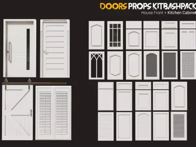 Doors Kitbash Cabinet Doors And House Front Doors Free low-poly 3D model