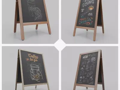 Customizable Classic Wooden A-Frame Chalkboard Signs 3D Model Pack