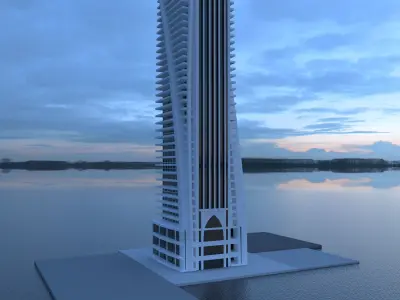 building tall in ocean Low-poly 3D model