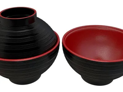 Black Classic Traditional Lidded Japanese Miso Soup Bowl 3D model