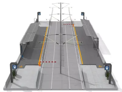 Contemporary Tramway Station Low-poly 3D model