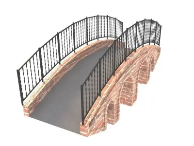 Bridge brick with iron railings 3D model