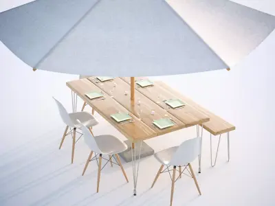 Restaurant set with wooden bench 3D model