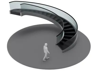 Spiral Stairs with Stringer Treads Railing and Handrail 3D model