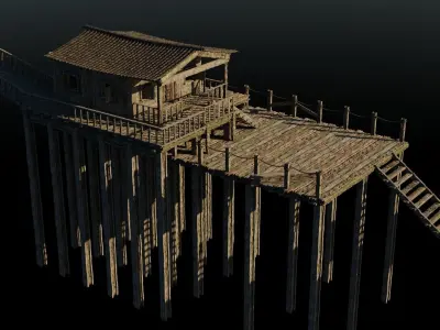 Dock and Boat 3D model