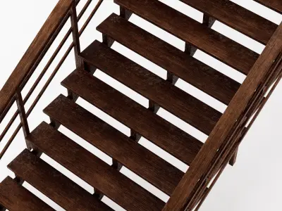 Rustic Stairs and Railings Kit Low-poly 3D model