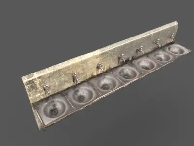 Ruined Multiple Drinking water Taps and Sinks 3D model