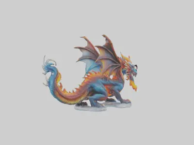 Fire and Ice Dragon statue model Low-poly 3D model