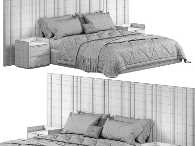 Kirsten Stripe Line Panel Wide Headboard Bed by amore 3D model
