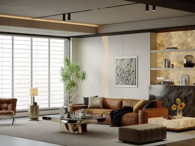 Italian style light luxury living room 3D model