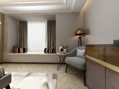 Simple and cozy bedroom Vray 3D model-O32 3D model