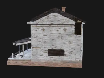 HOUSE BUILDING POSTAPO POST APO DESTROYED WOODEN OLD RUIN CITY Low-poly 3D model