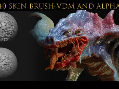 40 skin brushes-Zbrush and Blender Brush-Creature brush 3D model