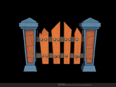 Stylized Wooden Fence 3D Model - AI Low-poly 3D model