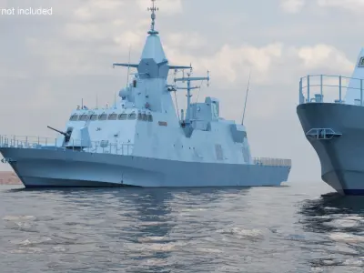 Combat Ship Class Corvette Navy Rigged for Cinema 4D 3D model