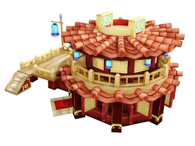 Stylized Asian Teahouse Pavilion - Game-Ready Modular Building 3D model