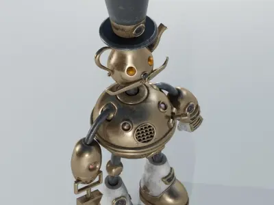 robot steampunk wearing top hat Low-poly 3D model
