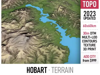 Hobart -3D Terrain Model Low-poly 3D model