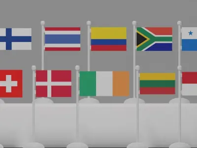Flag and Pole Collection 3 Low-poly 3D model