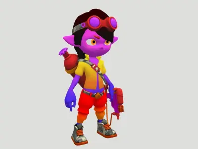 Cartoon boy with flamethrower Low-poly 3D model