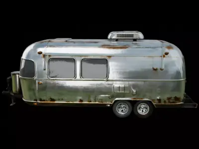 Vintage Aluminum Travel Trailer Camping Caravan Game Ready PBR Low-poly 3D model