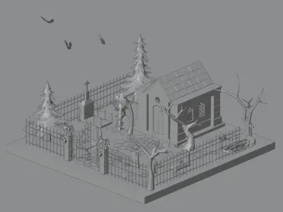 Cemetery bat flying in sky Low-poly 3D model
