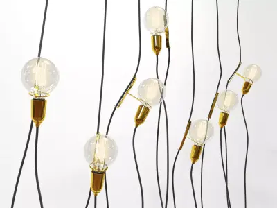 Dinn series of light bulbs hanging from wires 3D model