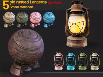 Old rusted Lantern 02 and Metal smart materials - Game ready Low-poly 3D model