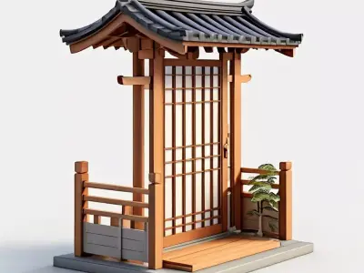 Stylized LowPoly Japanese Gate Low-poly 3D model